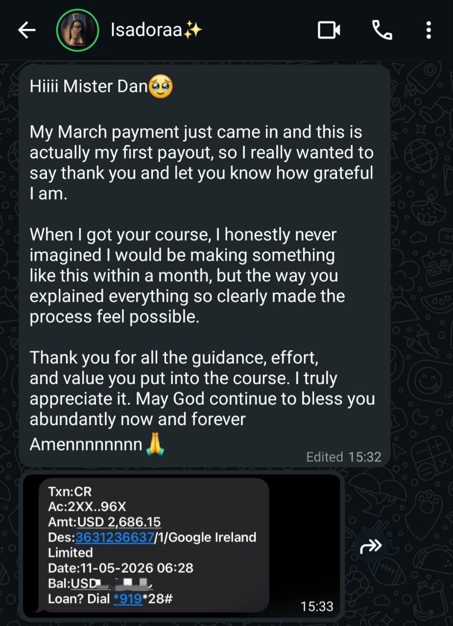 Isadora 2,686 dollar first payout and thank-you message